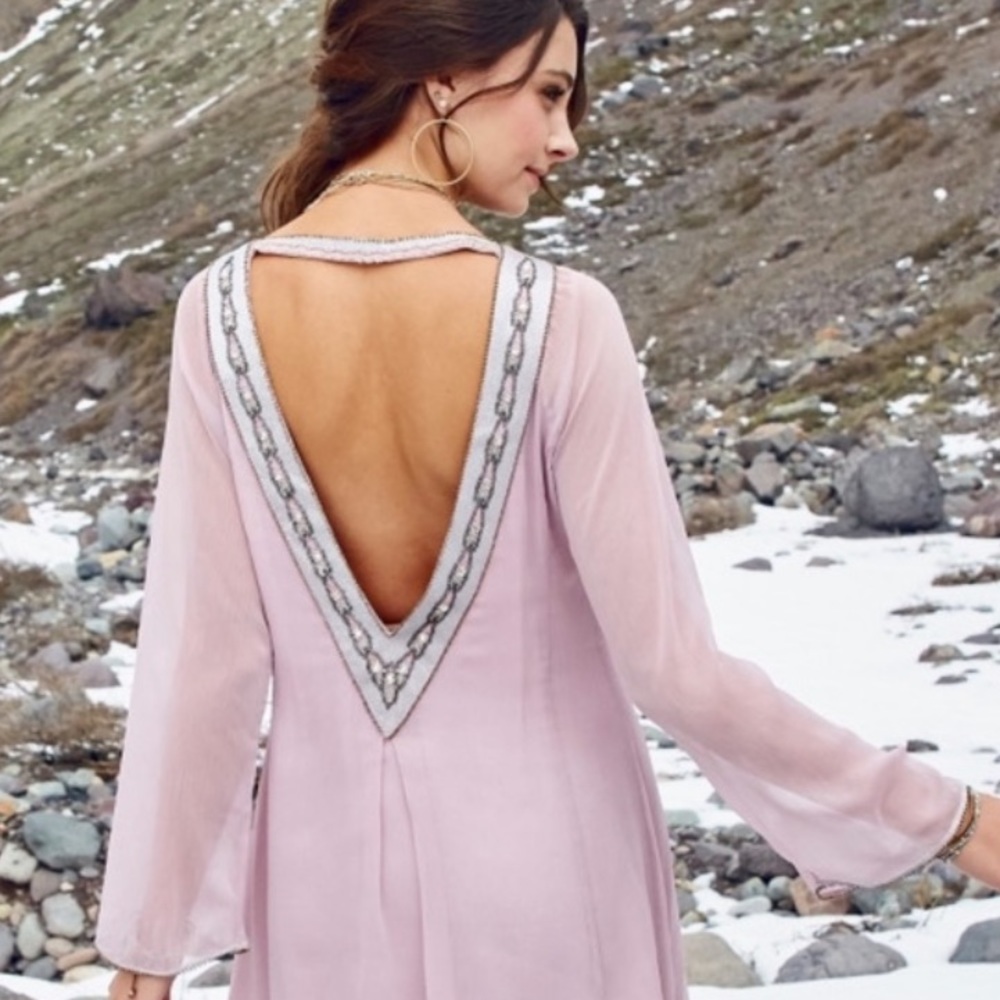 Altar’d State Darra Long Sleeve Open Back Beaded Swing Dress - Picture 1 of 15